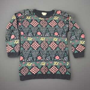 Floral Patterned Sweater - Pink and Green